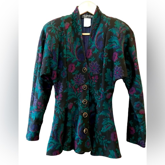 Vintage Floral Peplum Blazer Size 3/4 - Picture 2 of 5